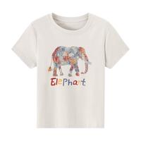 百家好（Basic House）Basic House/百家好小象卡通印花T恤字母短袖正肩上衣夏季女 杏色 M