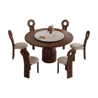 上林春天圆餐桌中古风高端实木餐桌法式复古餐桌椅组合大圆桌饭桌餐厅家具 胡桃色餐桌+索耐特椅 1.
