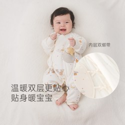 木生棉 新生儿夹棉连体衣冬季婴儿5A抗菌哈衣宝宝保暖和尚服