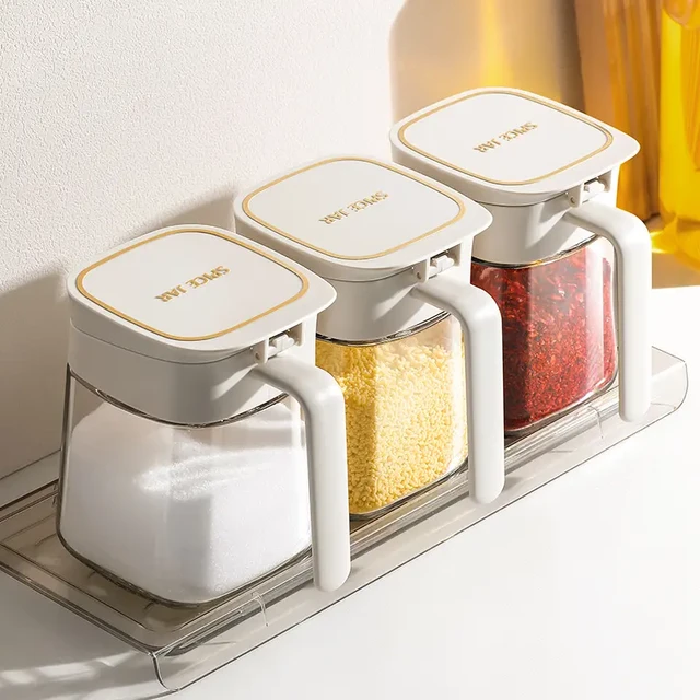 禾枝 玻璃调味罐 带盖塑料盐罐 透明