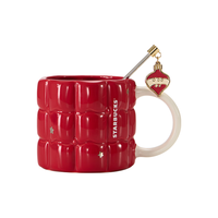 星巴克（Starbucks）红色格纹款马克杯(配搅拌棒)490ml陶瓷杯水杯子