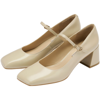 73Hours女鞋栗子蛋糕2024秋季气质方头粗跟玛丽珍鞋高跟单鞋 米白 36