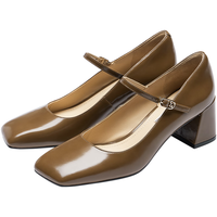 73Hours女鞋栗子蛋糕2024秋季气质方头粗跟玛丽珍鞋高跟单鞋 棕色 35
