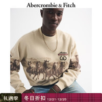 Abercrombie & Fitch美式舒适保暖抓绒圆领套头落肩长袖卫衣25秋冬男装122-5576 卡其色