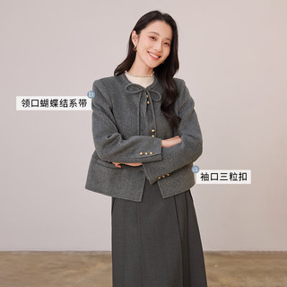 香影 X.YING小香风灰色双面呢羊毛大衣女2025冬季小个子短款毛呢外套 深灰 S 155/80A/85-95斤