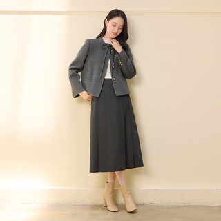 香影 X.YING小香风灰色双面呢羊毛大衣女2025冬季小个子短款毛呢外套 深灰 S 155/80A/85-95斤