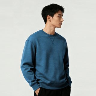 MARKLESS卫衣男士100%棉秋季休闲圆领上衣内搭套头衫0434 奇幻蓝 3XL