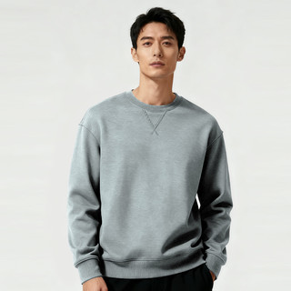 MARKLESS卫衣男士100%棉秋季休闲圆领上衣内搭套头衫0434 夕雾蓝 M