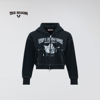 TrueReligion2024秋冬女士宽松休闲短款连帽衫 黑色 L