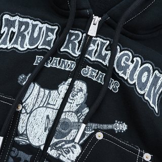 TrueReligion2024秋冬女士宽松休闲短款连帽衫 黑色 L
