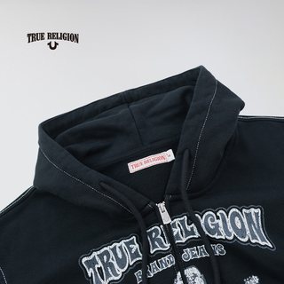 TrueReligion2024秋冬女士宽松休闲短款连帽衫 黑色 L
