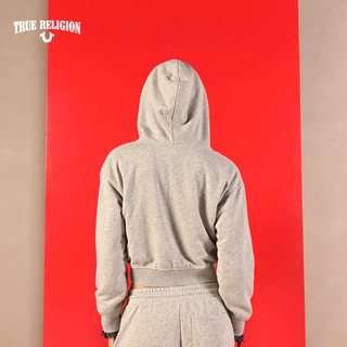 TrueReligion2024秋冬女士宽松休闲短款连帽衫 黑色 L