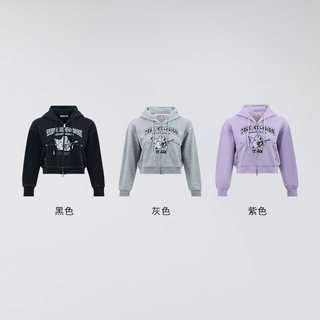 TrueReligion2024秋冬女士宽松休闲短款连帽衫 黑色 L