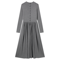 DUIBAI 2025秋冬气质软糯针织女式连衣裙灰色长袖高级感内搭长裙