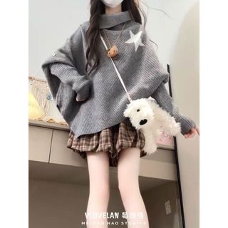 法曼斯灰色高领斗篷上衣设计感小众慵懒不规则针织衫秋季毛衣