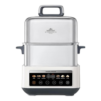 Morphy Richards/摩飞 全不锈钢0塑0涂层 电蒸锅+小方盒+长方盒+炖盅+鱼盘 白色