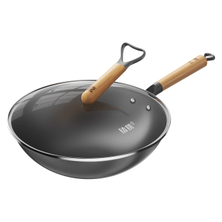 三禾 炒锅无涂层钛铁不粘锅炒菜锅钛铁炒锅氮化防锈有钛铁锅圆底32cm