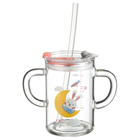 富光 玻璃牛奶杯 300ml 粉色小兔子