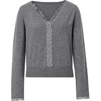 红袖 2025秋季女装Y字睫毛蕾丝拼接正肩长袖V领短款针织上衣