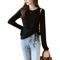 真维斯 气质淑女时尚T恤女修身显瘦镂空抽绳设计内搭亲肤舒适针织打底衫