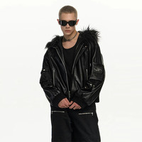 IMXS明星同款棉服短外套大毛领派克服PU皮衣潮流夹克棉袄男女装 黑色 宽松款(夹棉一件过冬) L