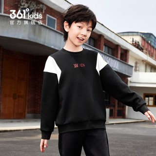 361°童装男童套头卫衣2025秋冬潮流加绒儿童拼接中大童上衣 经典黑-春秋款