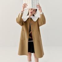 乐町 娃娃领后背系蝴蝶结大衣秋冬甜美毛呢外套