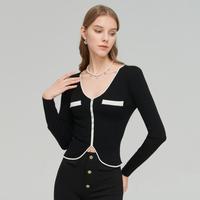 卓雅周末 秋季修身撞色低领时尚通勤针织上衣女