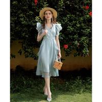 限尺码：恩曼琳 25春秋季法式优雅荷叶边设计感收腰连衣裙