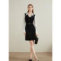 恩曼琳 25春针织拼接衬衫假两件收腰连衣裙