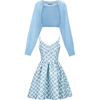 欣贺艾薇 【小香风套装】2025年冬季气质针织开衫吊带碎花连衣裙两件套