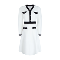 Caroline卡洛琳2025春季撞色小香风针织连衣裙