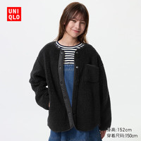 优衣库童装女童仿羊羔绒开衫长袖抓绒保暖外套483244 09 黑色 1