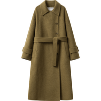 broadcast 【羊毛混纺】慵懒风羊毛呢大衣女冬时尚韩系系带气质保暖外套女