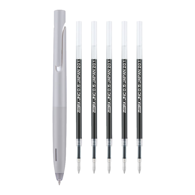 斑马牌 JJZ66 按动中性笔 0.5mm 灰杆黑芯+5支黑芯