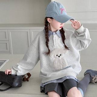 女童假两件加绒卫衣秋冬款中大童洋气女孩POLO衫上衣洋气卡通冬装