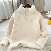 女童冬装卫衣2025洋气儿童时髦加绒加厚刺绣上衣冬季衣服蓝色粉色 SLX-米色排扣上衣