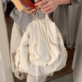 斐月伽 双肩包女小背包ins风百搭旅行双肩包休闲包泡芙感上班通勤双肩包 白色