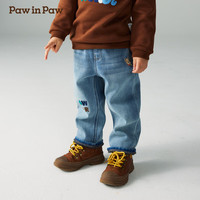 PawinPaw卡通小熊童装秋冬男宝宝牛仔裤加绒休闲裤百搭 Indigo牛仔蓝色/55