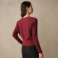 晚白设计感一字领针织衫2025秋冬款气质新年圣诞中国红上衣 酒红色 M