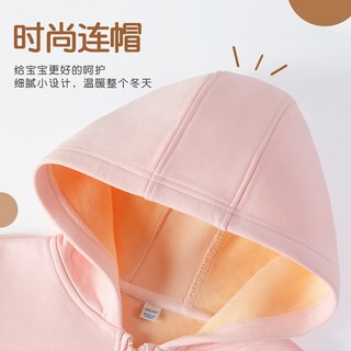 真维斯童装女童外套加绒儿童秋冬款连帽卫衣女大童一体绒紫色开衫