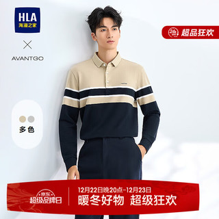 海澜之家（HLA）长袖POLO衫男25时尚翻领舒适长袖男秋季 卡其条纹8S M 170/88A 125~136斤