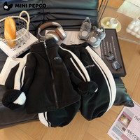 小猪班纳（PEPCO）儿童加绒套装冬季男童女童刺绣立领保暖卫衣卫裤加厚两件套 T75运动套装黑色 加绒 170 cm/码数