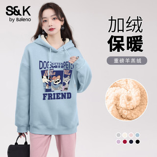 班尼路S&K系列加绒卫衣女装加厚羊羔绒连帽上衣秋冬保暖重磅摇粒绒外套3 雾霾蓝#Z旅游动物 【重磅羊羔绒】 L