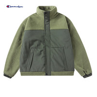 冠军 涂鸦羊羔绒外套男秋冬季新款潮牌棉服男装加厚保暖摇粒绒夹克 军绿