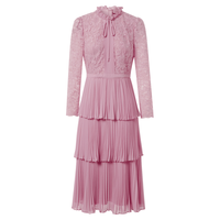 拉珂蒂 春秋浪漫粉蕾丝褶皱层叠蛋糕优雅连衣长裙女