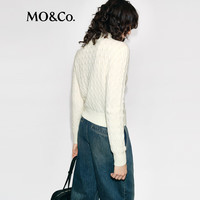 MO&Co.针织开衫2025冬堆堆领扭绳坑条纹理含羊毛羊绒短款MBE4CART11 冰酒黄色 S /160