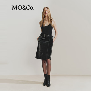 MO&Co.【NOIR系列】半身裙2025冬鎏光素皮斜裹式开叉直筒MBE4SKT025 黑色 L
