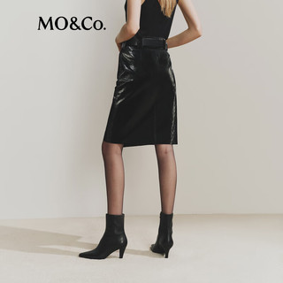 MO&Co.【NOIR系列】半身裙2025冬鎏光素皮斜裹式开叉直筒MBE4SKT025 黑色 L