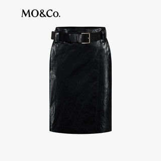 MO&Co.【NOIR系列】半身裙2025冬鎏光素皮斜裹式开叉直筒MBE4SKT025 黑色 L